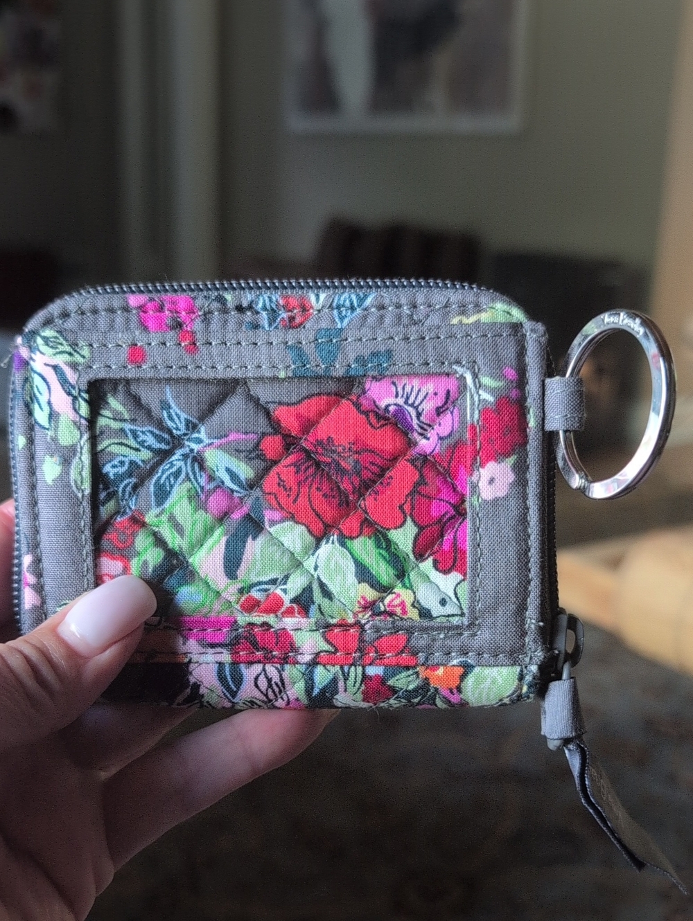 Vera Bradley Small Floral Quilted Zip Around Key Ring Wallet. NWOT